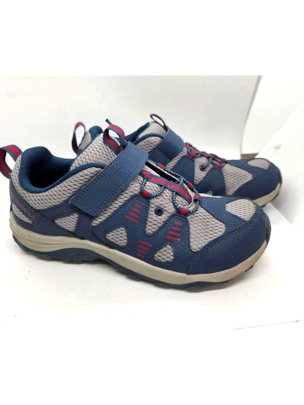 Kids Merrell Blue Gray Hiking Shoes US 7W hook & Loop Closure comfort walking